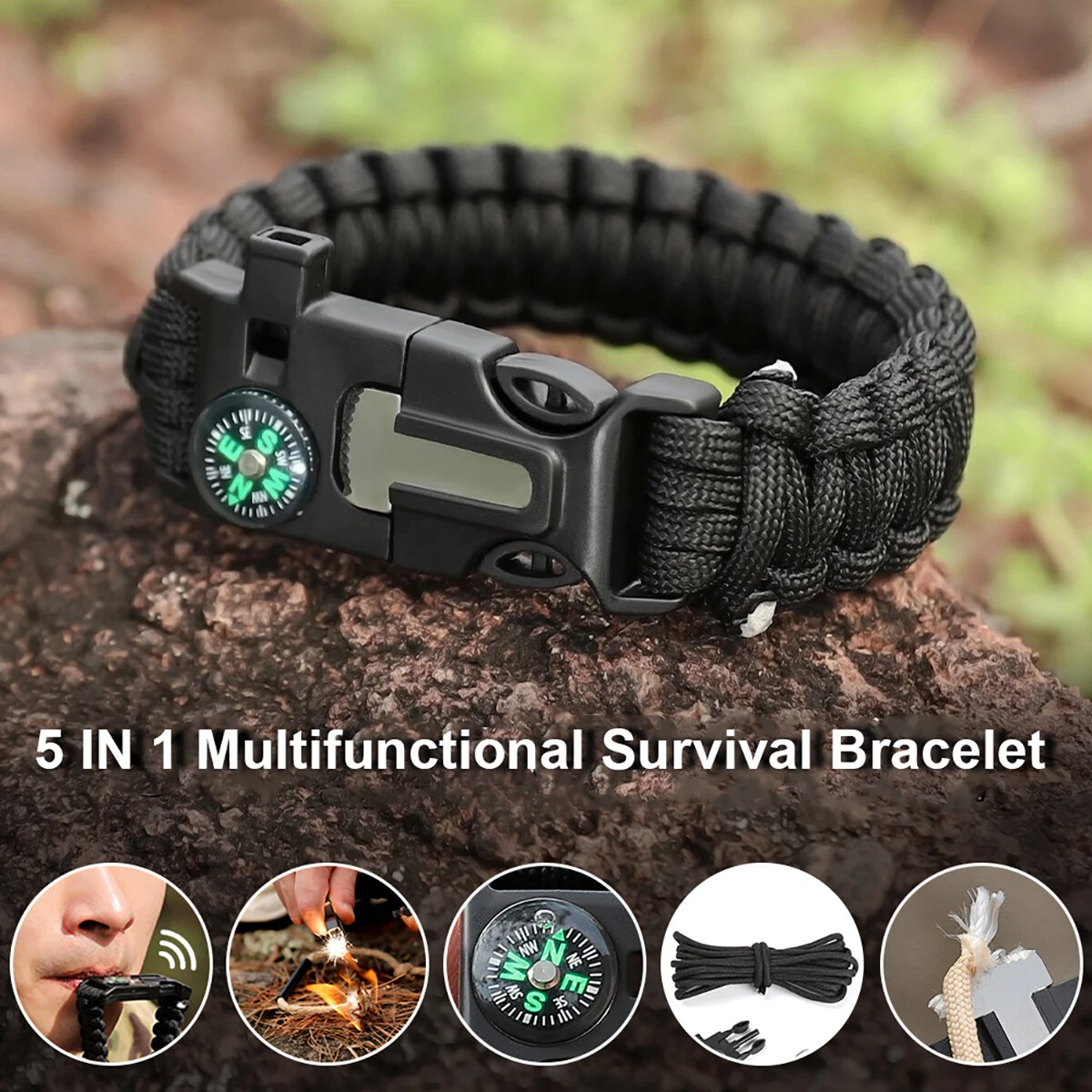 WildFibre Survival Paracord Bracelet – 5 Tools in One